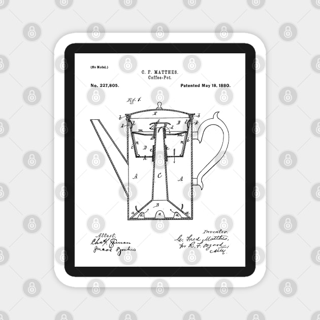 Coffee Percolator Patent - Coffee Lover Kitchen Decor Art - White Magnet by patentpress