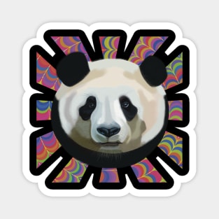 Striking Panda bear on Psychedelic patterned sun rays Magnet