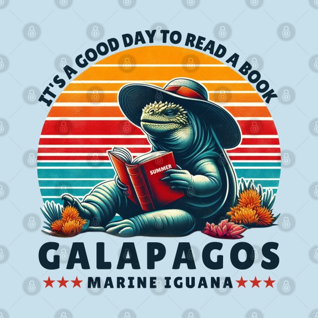 Galapagos marine iguana reading a book by TRACHLUIM