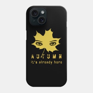 Autumn. Gold leaf and woman's eyes on black background Phone Case