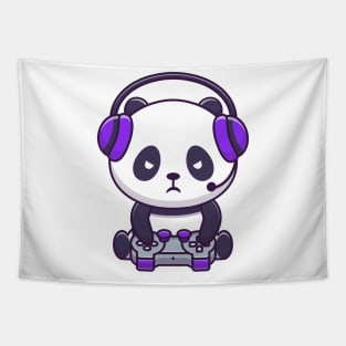 Cute Panda Gaming Cartoon Tapestry