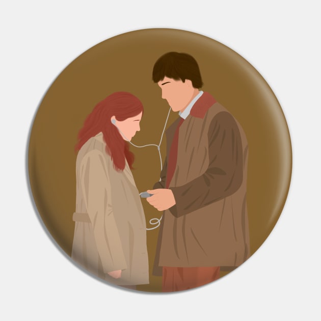 Office Jim and Pam Listening Music Song Headphones Fan Art Pin by senaeksi