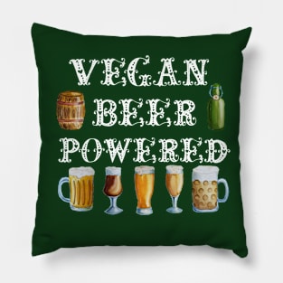 VEGAN BEER DESIGN  -VEGAN BEER POWERED -WHITE OKTOBERFEST TEXT Pillow