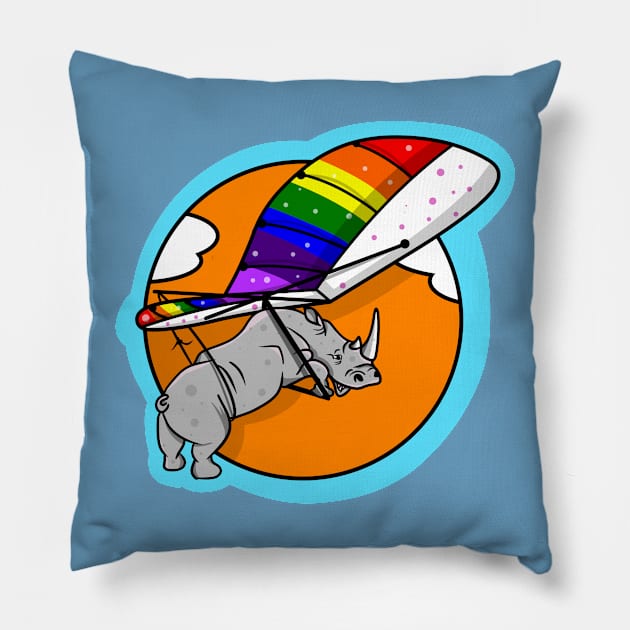 Rhinoceros hang gliding Pillow by mailboxdisco