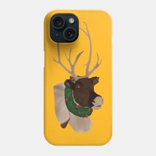 Festive Christmas Reindeer with Wreath and Pine Cones and Holly Berries Phone Case