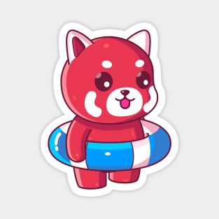 Cute red panda with swimming ring summer vacation Magnet