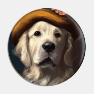 Golden Retriever in a floral hat Pin