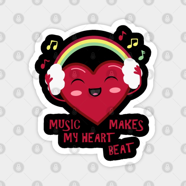 Music Makes My Heart Beat Kawaii Magnet by Nerd_art