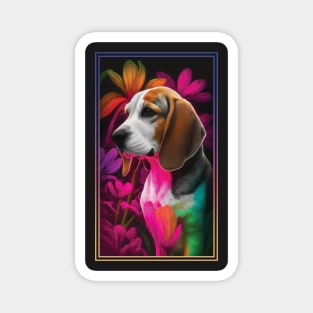 Beagle Vibrant Tropical Flower Tall Digital Oil Painting Portrait Magnet