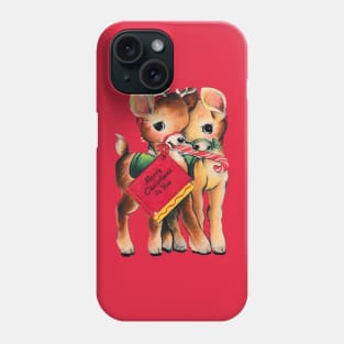 Vintage Reindeer Cute and Cuddled Together Phone Case