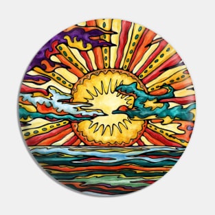 Golden sunset on beach landscape painting Pin