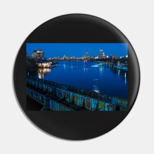 Boston MA Charles River at Dusk Dewolfe Boathouse Boston Skyline Pin