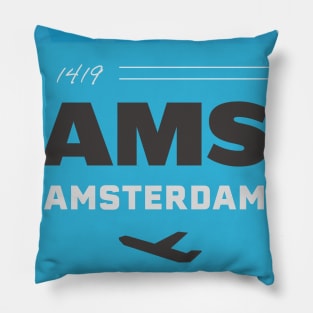 AMS Amsterdam luggage tag style blue Pillow