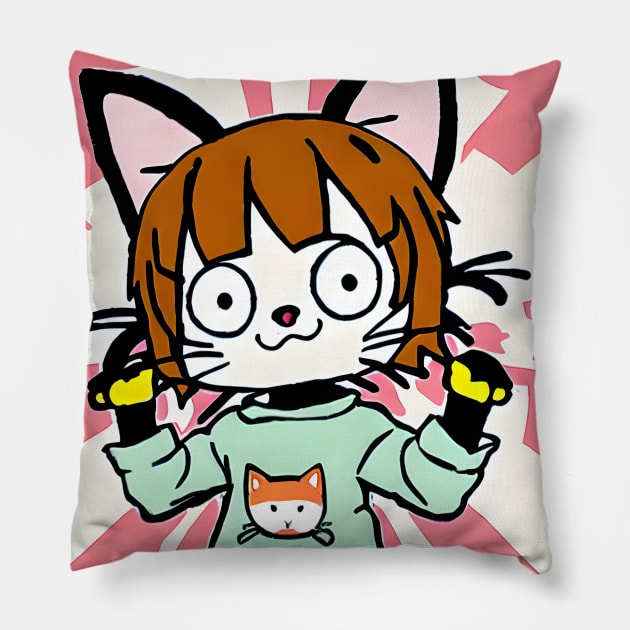 NYA Cute Catboy Drawing Pillow by MonkeyButlerDesigns