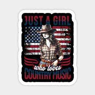 Just A Who Loves Country Music - Patriotic Cow Magnet