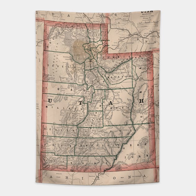 Vintage Map of Utah (1883) Tapestry by Bravuramedia