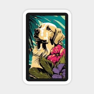 Golden Retriever Dog Vibrant Tropical Flower Tall Retro Vintage Digital Pop Art Portrait 3 Magnet