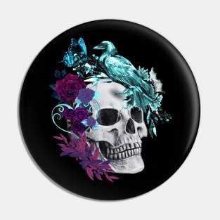 skull art with raven Pin