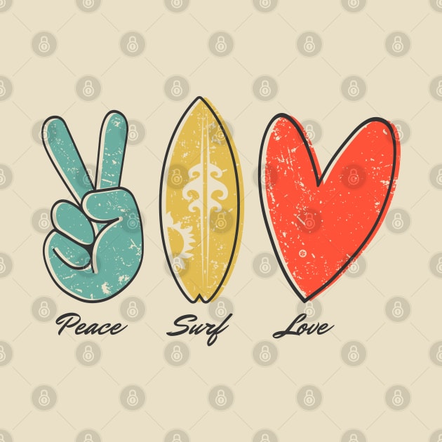 Peace, Surf, Love, finger peace sign, surfboard, Heart Ribbon by Yurko_shop