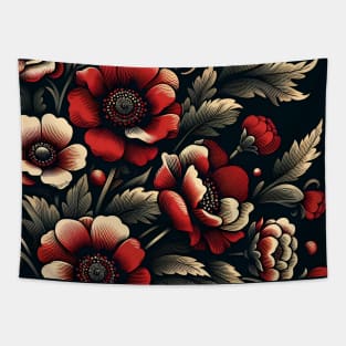 Red Floral Illustration Tapestry