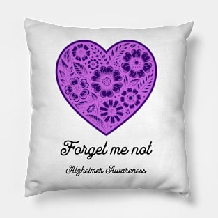 Forget me not Alzheimer Awareness Purple Heart Flowers Pillow
