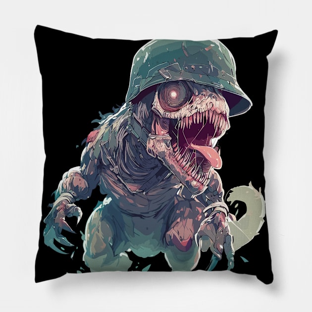 Spooky military zombie tyrannosaurus rex Pillow by TomFrontierArt