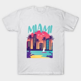 NEW!! Miami Marlins Baseball Team All Time Legends, Miami City Skyline  T-Shirt