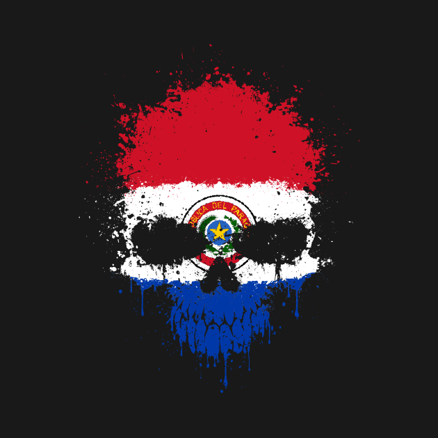 Chaotic Paraguay Flag Splatter Skull by jeffbartels