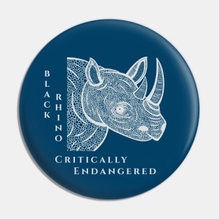 Black Rhino - Critically Endangered - animal design - on navy blue Pin