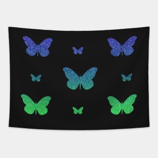 Bright Blue Green Faux Glitter Butterflies Tapestry