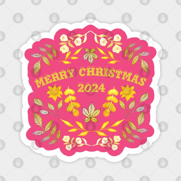 MERRY CHRISTMAS 2024 WITH GOLDEN FLOWERS AND LEAVES Merry Christmas