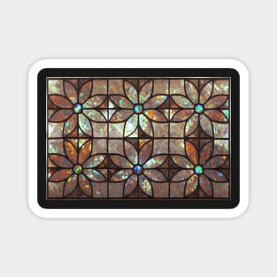 Mother of Pearl and Fire Opal Flowers - Mosaic Magnet