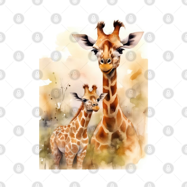 Baby giraffe with mom by RosaliArt