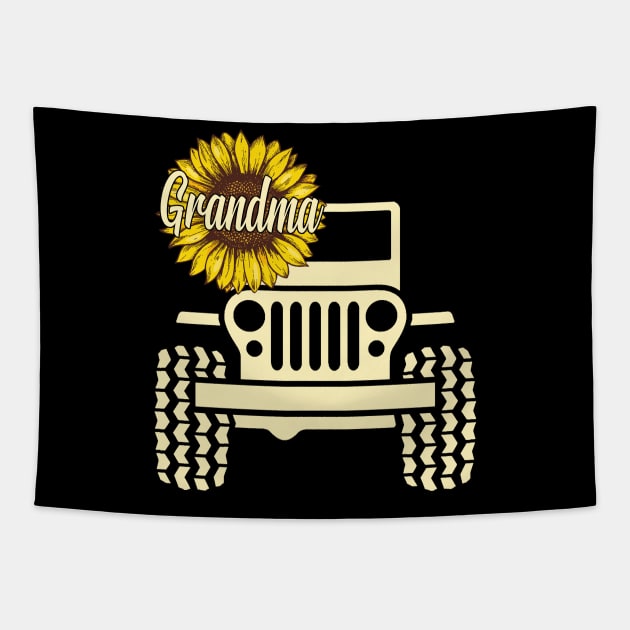 Jeep Sunflower Jeep Grandma Jeep Women Tapestry by Jane Sky