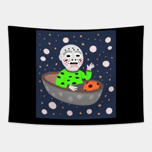 AI generated old man in boat floating in space Tapestry