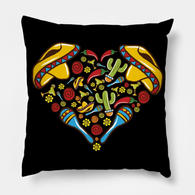 Cinco de Mayo Heart Love Mexico Latino Mexican Mexicano Pillow by E