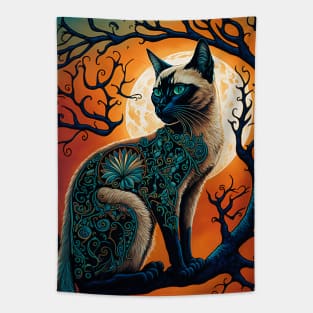 Majestic Siamese Cat and the Sun Tapestry