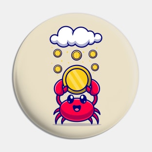 Cute Crab Holding Gold Coin Cartoon Pin