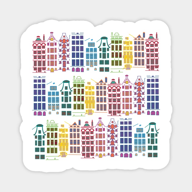 Facades of old canal houses from Amsterdam City rainbow color illustration Magnet by sinemfiit