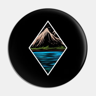 Rhombus With Mountains And A Lake As Logo For Earth Day Pin