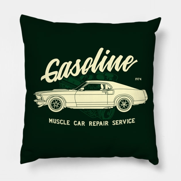 Gasoline, Muscle Car Repair service vintage art Pillow by Drumsartco