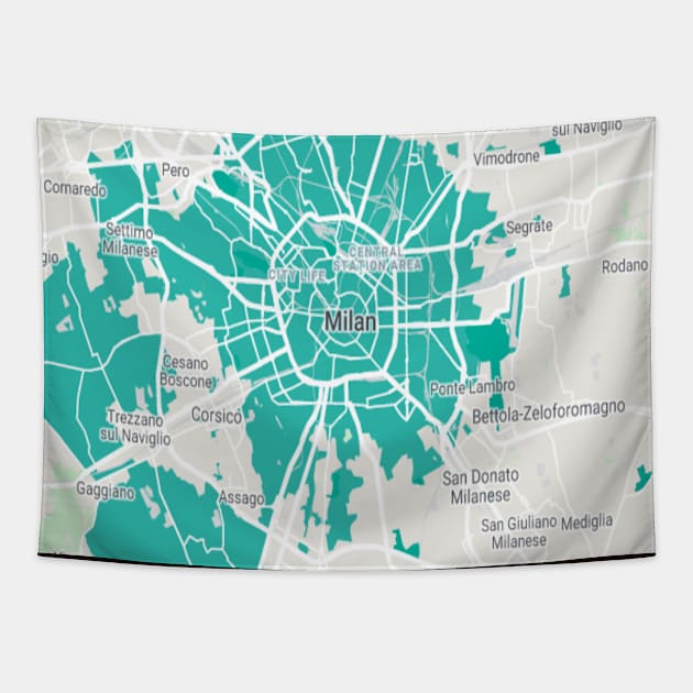 Milan light blue map Tapestry by Mapmania