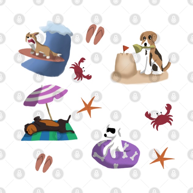 Dogs being cute at the beach pattern and sticker pack by SharonTheFirst