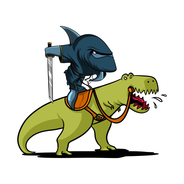 Shark Ninja Riding T-Rex Dinosaur by underheaven