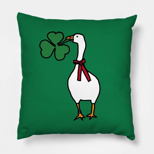 Saint Patricks Day Goose Steals Shamrock Pillow by ellenhenryart