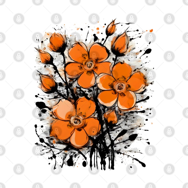 Orange Flowers Painting Street Art Style by Ravenglow