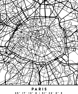 PARIS FRANCE BLACK CITY STREET MAP ART Magnet