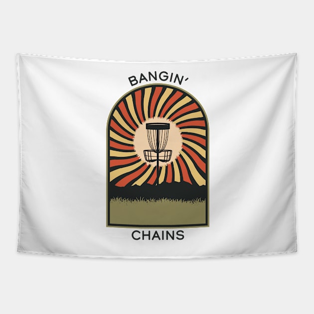 Bangin' Chains Disc Golf Vintage Retro Arch Mountains Tapestry by KlehmInTime