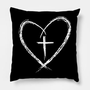 Stylish Cross In Heart Christian Jesus Religious Faith Pillow