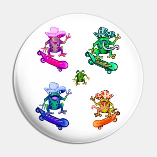 Frog 5 pack Kawaii Froggy Skateboarding Cute Frog pack of 5 in Texas cowboy hat Funny toad toads amphibian tadpole Green Red eyed tree frogs rain forest Lizard dragon zoology gift frog Pin